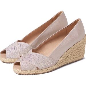 Anne Klein Lavender Embellished Peep Toe Espadrille Wedge Sandal Shoe sz 10 NWOB